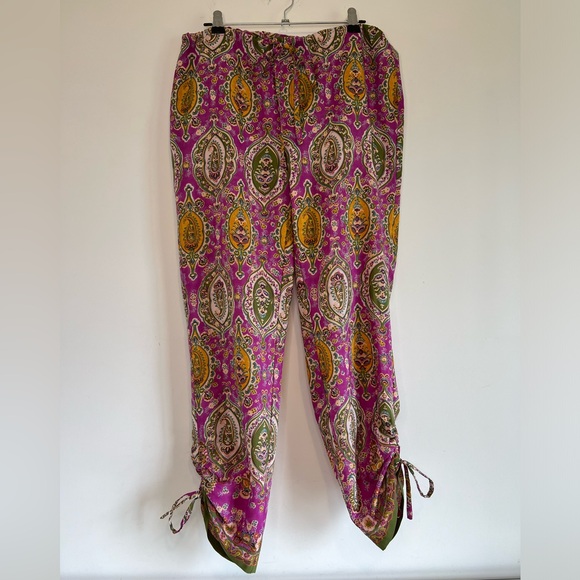 Ralph Lauren Paisley Boho Ruched Hem Drawstring Lounge Pants Purple Green Sz. S - Picture 3 of 10